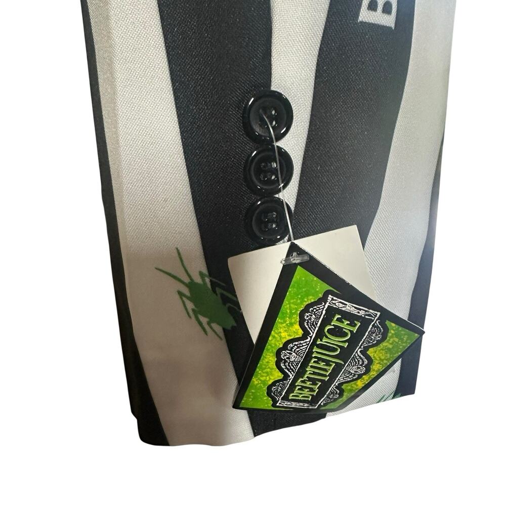 NEW Offstream Mens Beetlejuice Suit Black White Stripe Green Spiders Sz S 34-36 - Picture 3 of 12